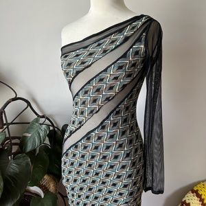 Vintage 90’s Coogi Australia Sheer Knit High Low Off Shoulder Midi Dress